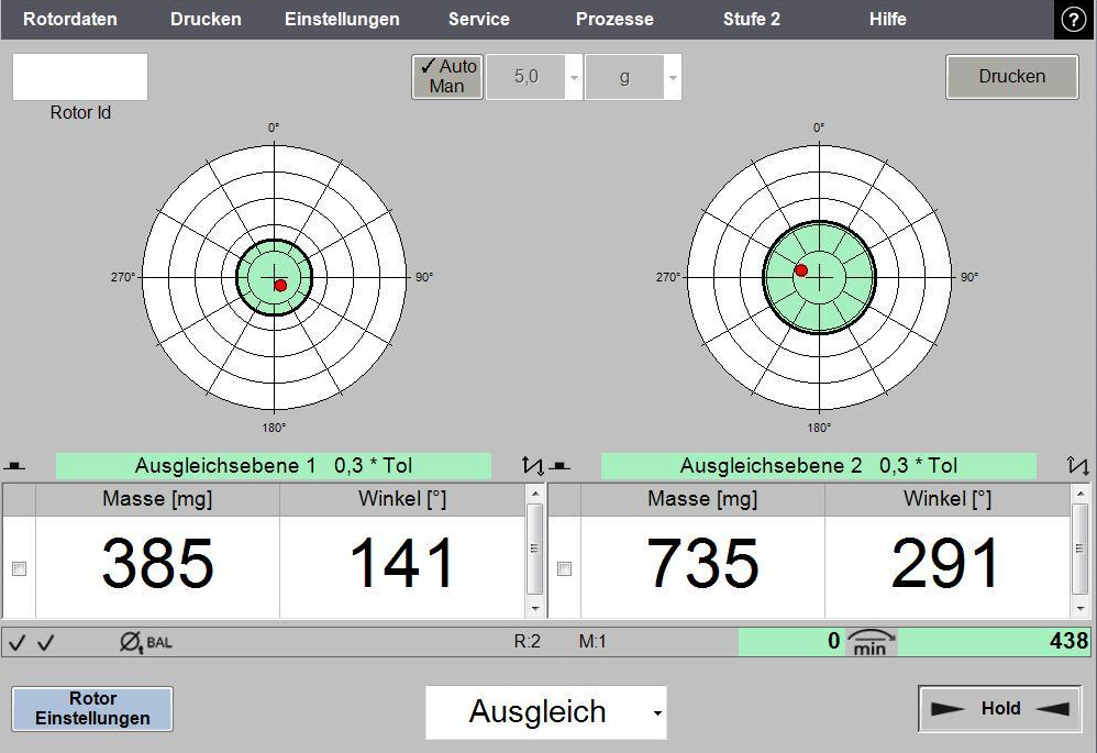 Wucht-Software mit Polardiagrammen und Ausgleichswerten
