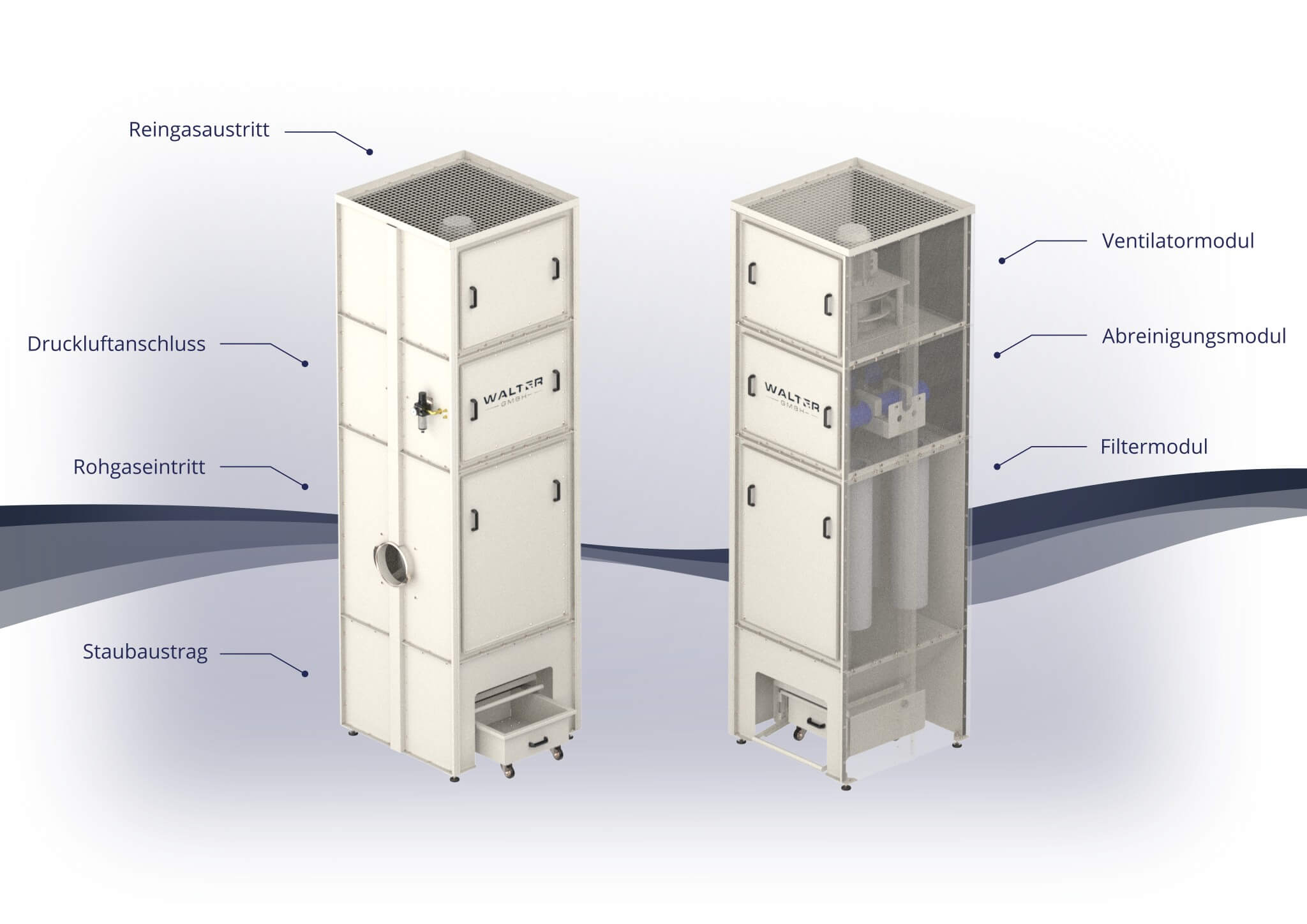 Welding fume filter MPS modules and connections
